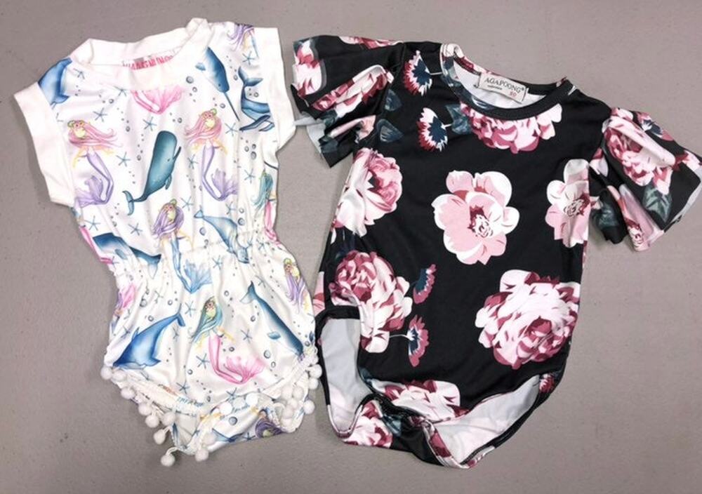 NWOT Lot of 2 Boutique One Piece Baby Girl Rompers 12 months